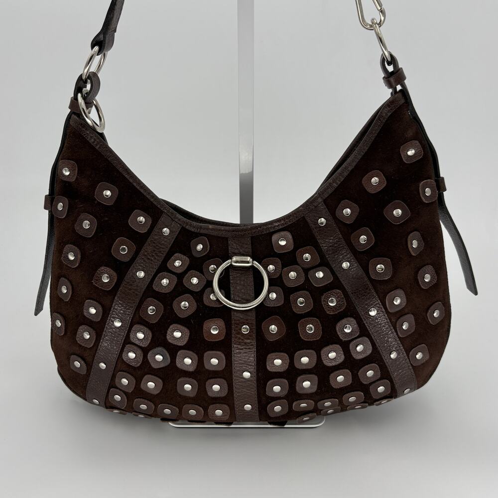 Naturalizer Dark Brown Suede Studded Crossbody Bag
